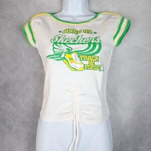 VntgnSkechers Shirt Girls XL White Baby Tee Track & Field Ringer Glitter Y2K